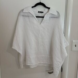 White Italian Linen Shirt with Dolman Sleeves
